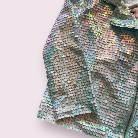 Girls Disney Frozen II All Over Large Sequin Sparkly Zip Up Jacket Elsa Lining - Picture 2 of 11